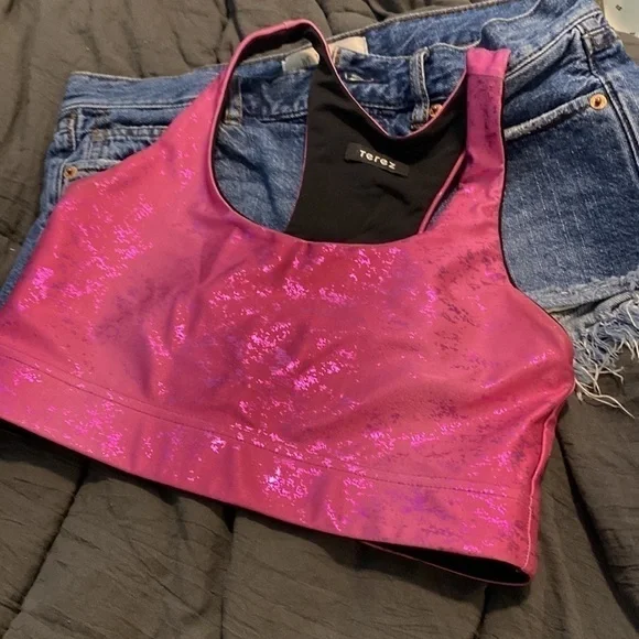 TEREZ pink stretch foil sports bra tank xs - Picture 6 of 7